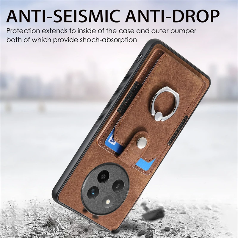 Luxury Leather Magnetic Wallet Case with Ring Stand and Card Slot Cover
