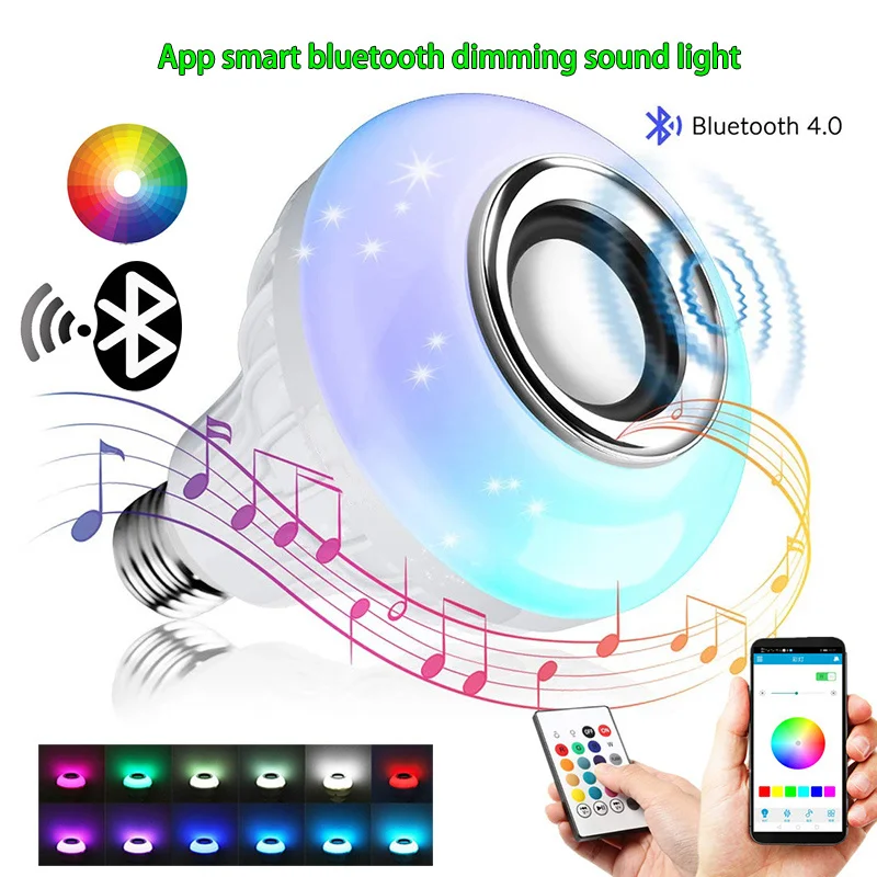 Светодиодсветодиодный RGB смарт-лампа E27 12 Вт Беспроводная Bluetooth-колонка музыка