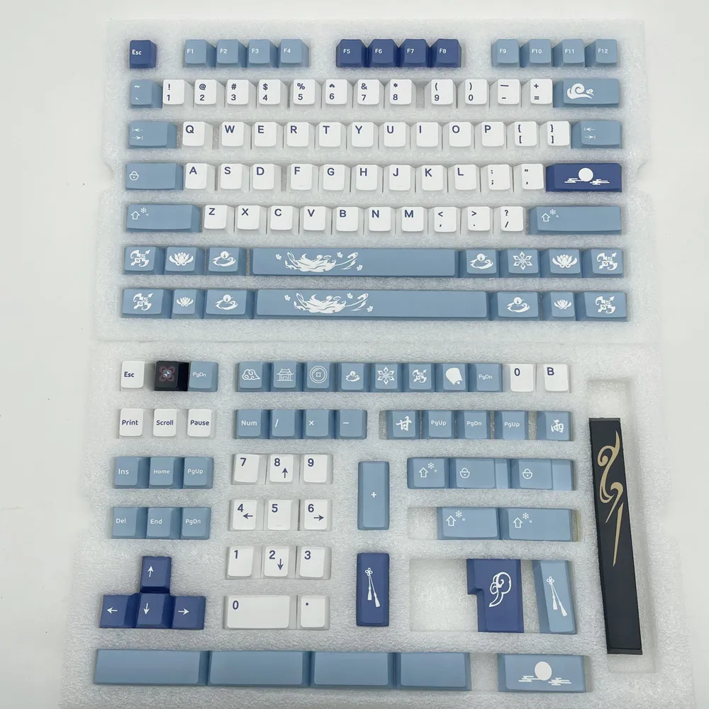 Sweet Rain Pbt Keycap para Teclado Mecânico de Jogos Perfil Cereja Sublimação Azul Branco Design Original 140 Teclas - Imagem 6