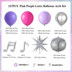 Vibrant Kpop Disco Party Balloon Arch Kit - Pink, Purple & Silver Birthday Decor - Oval (127pcs pink purple)