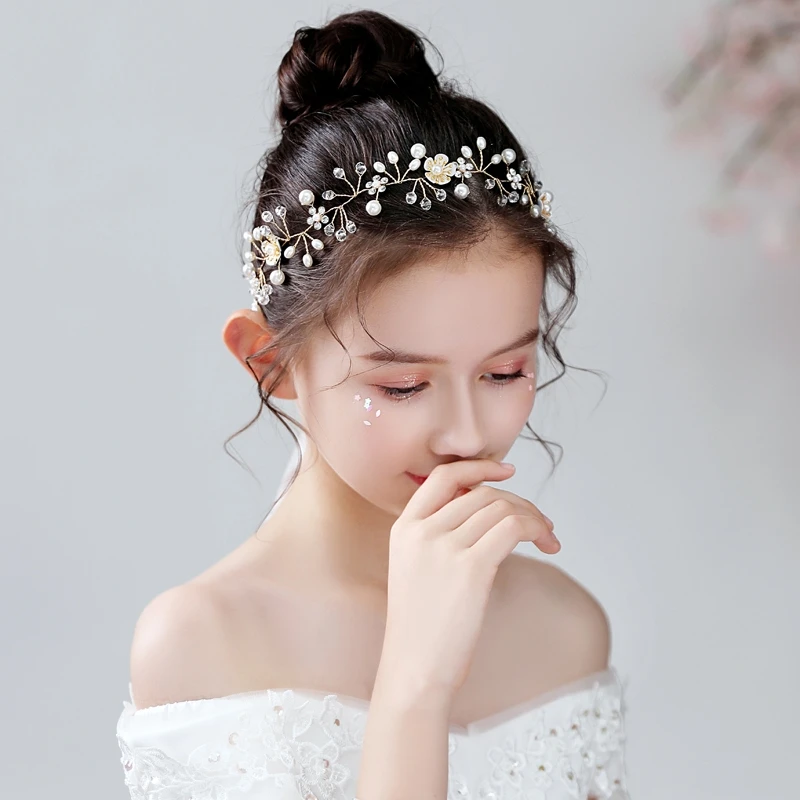 FORSEVEN Wedding Hairband Tiara Fairy Hair Jewelry Simulated Pearl Wreath Flower Leaf Headbands Hairpin Bride Headpieces Garland jewelry accessories hair accessory hair headdress bridal headwear pearl hairpins hair band crown