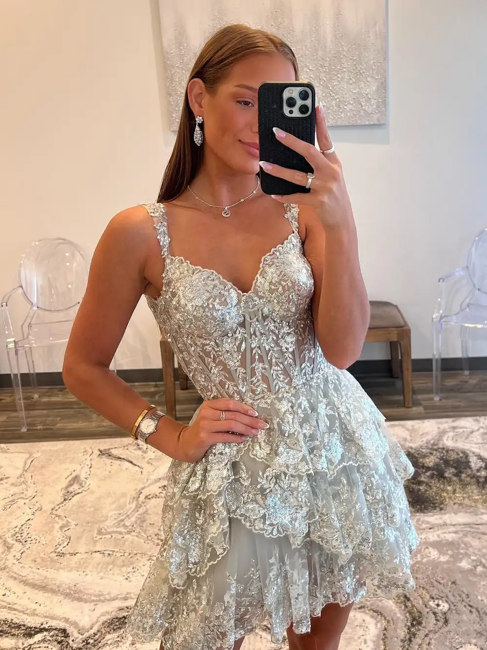 Sequined Bling Cocktail Dresses Short Mini Sparkly A Line Tiered Off Shoulder Sweetheart Formal Party Graduation Gowns Custom