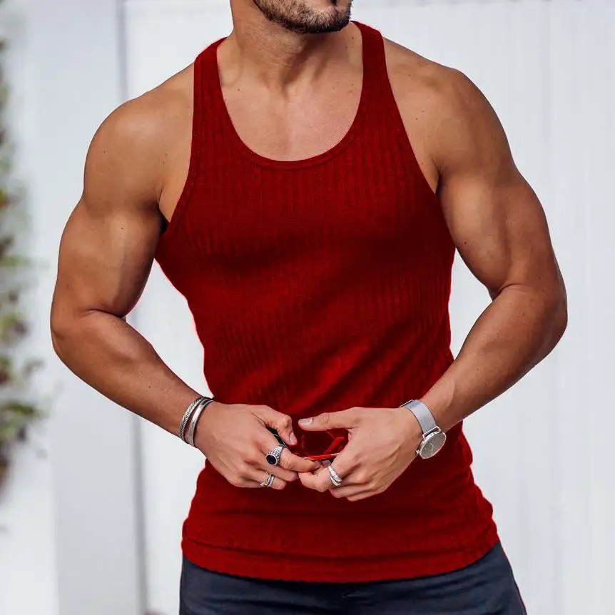 Men's Vest Sleeveless T-shirt 7 Solid Color Fitness Black Sports and Leisure Street I-shaped Top Cotton Slim Tank Top 5