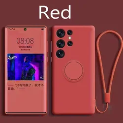 Premium Liquid Silicone Phone Cover with Ring Holder and Strap - S24 (Camellia red)