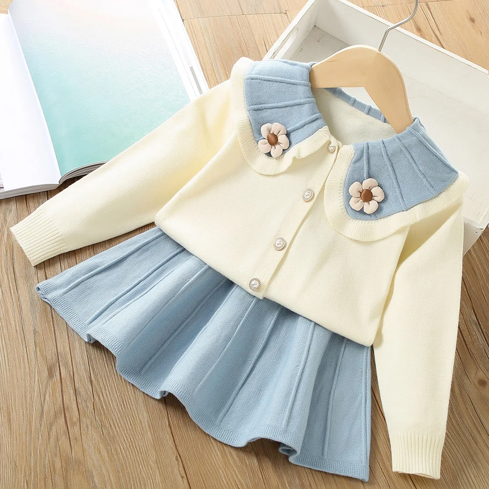 

Girls Knitting Sets Korean Style Girls Sweater Autumn Winter Sweater Cardigan + Skirt 2pcs Clothing Suit Baby Girl Sets 2-6Y