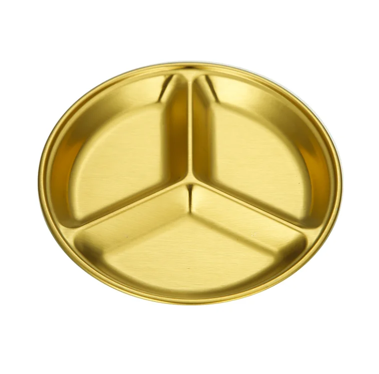 

Stainless steel hot round gold seasoning cookware sets kitchen items accessories dinnerware for business divided dishes plates