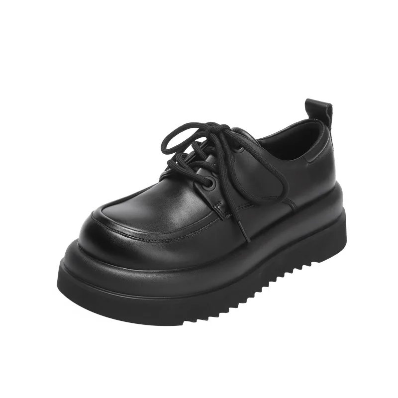 All-Match Shoes on Heels Loafers with Fur Oxfords Women's Footwear Autumn Casual Sneaker Round Toe Black Platform Shoes