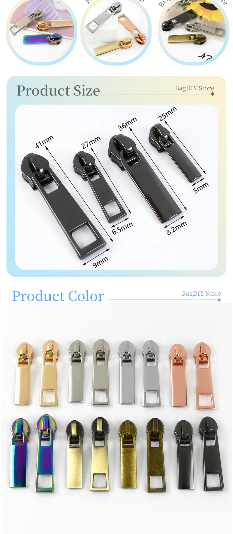Description Picture 3 of item10-50Pcs 3# 5# Zipper Sliders for Nylon Zippers Pull Clothing Repair Zip Head Jacket Coat Closure Ziper Lock Sewing Accessories