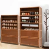Modern 10-Tier Shoe Storage Cabinet, Bamboo Material, Flip-Up Doors, Raised Bottom, Space-Saving Design 5