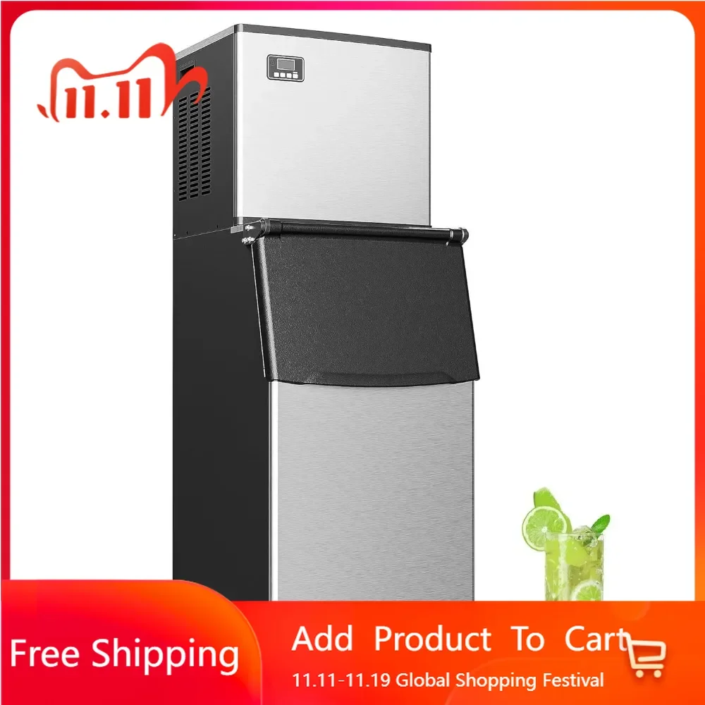 Commercial ice maker, 400 pounds per day, SECOP compressor, 250 pounds storage, ice ready within 8 to 15 minutes