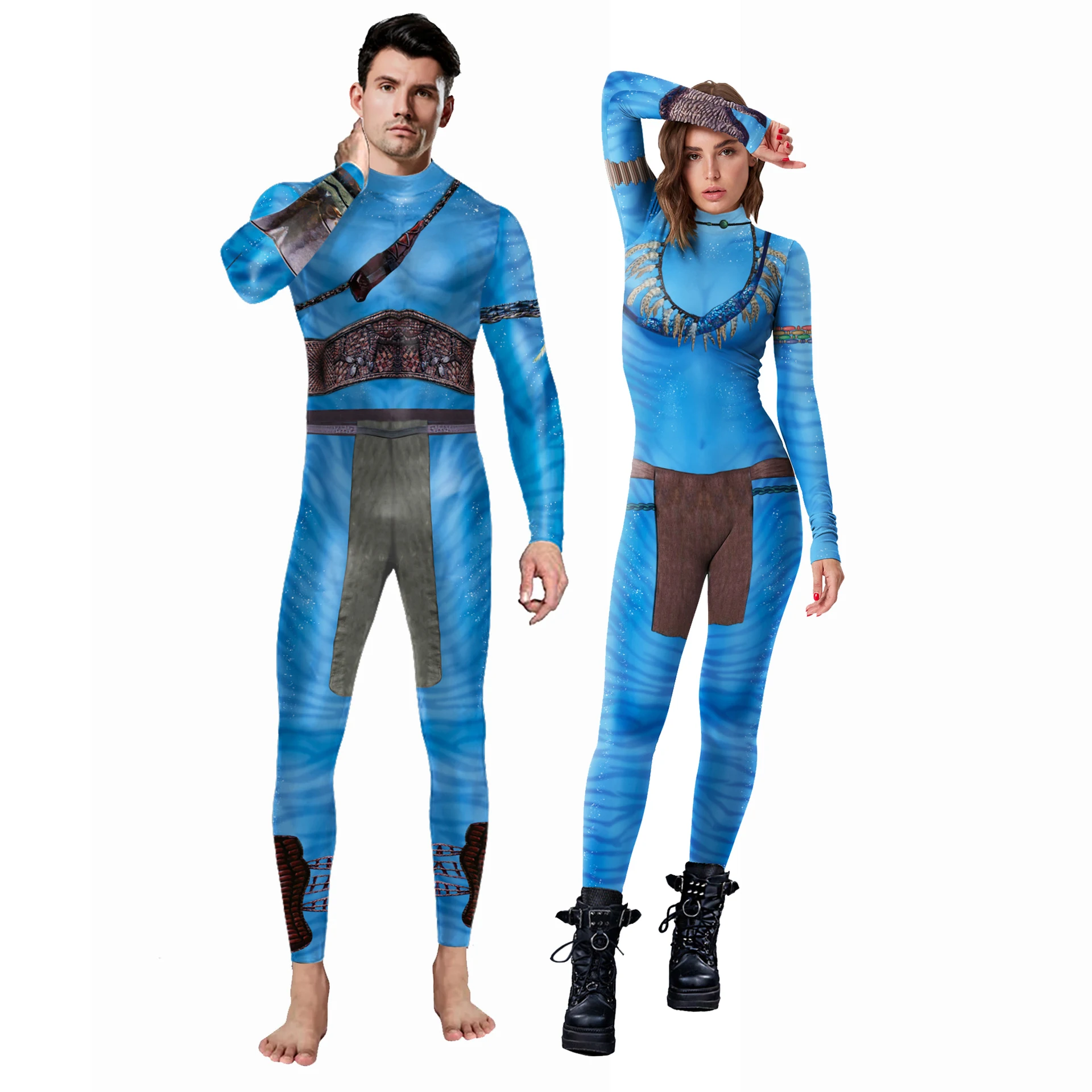 Cosplay Avatar 2 Donna Uomo Tuta Bobysuit Costume Alien The Way Of Water Halloween Masquerade Party Zentai Suit