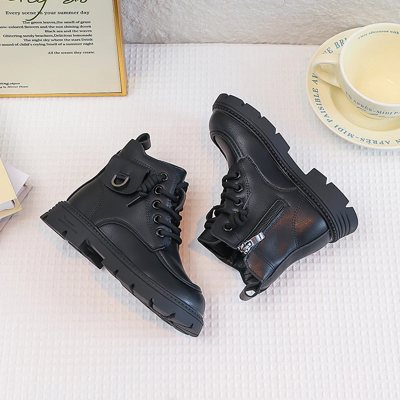 Girls Leather Ankle Boots Warm Lined Non Slip Hiking Boots