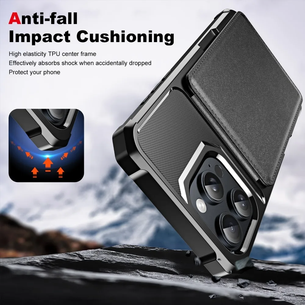 Flip Wallet Card Slot Holder Phone Case Pocket Stand Bracket Soft TPU & PU Leather Back Cover for IPhone 16 Pro Max 16 Plus