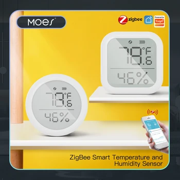 MOES Tuya ZigBee Smart Home Temperature And Humidity Sensor With LED Screen Works With Google Assistant and Tuya Zigbee Hub 1