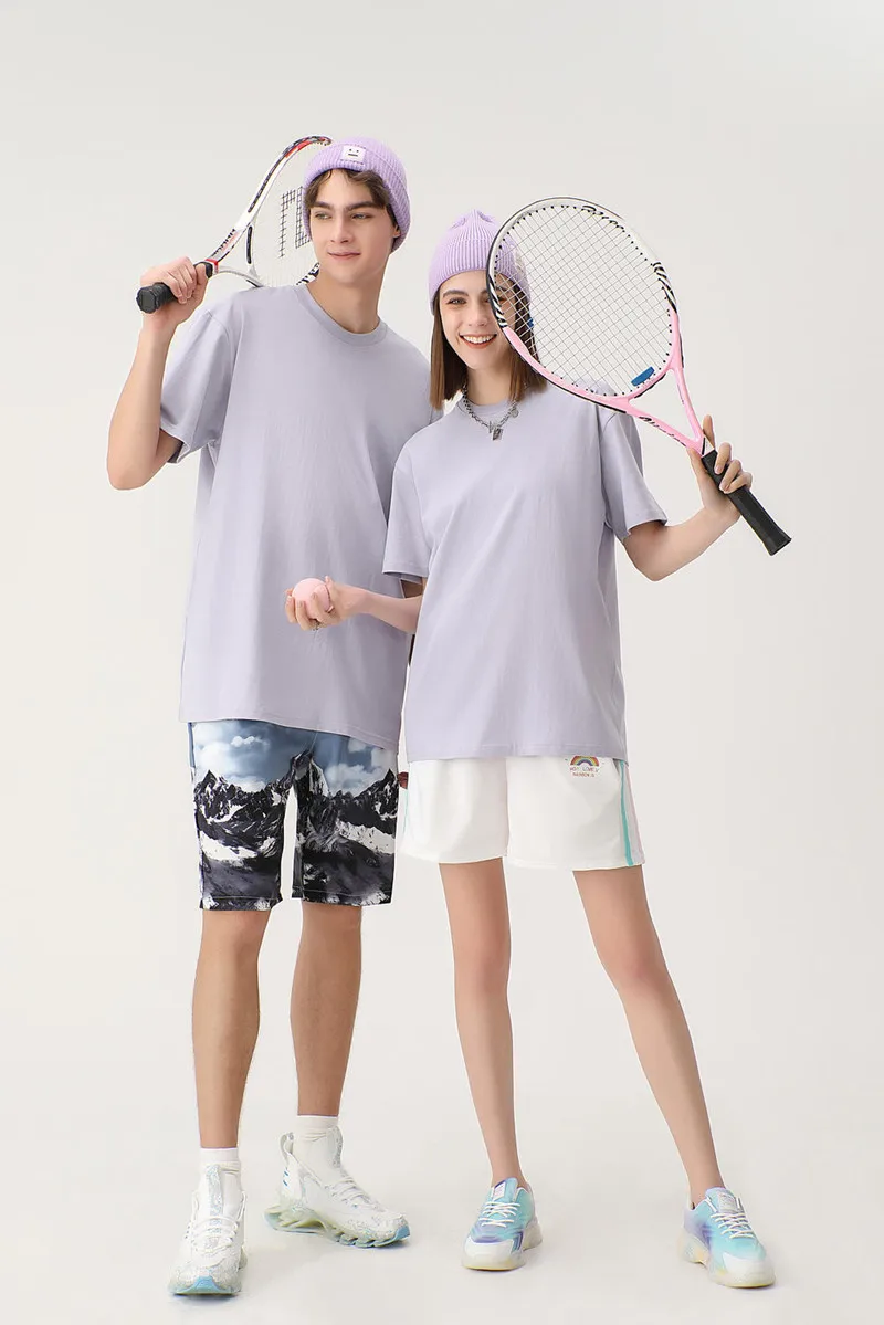 

2pcs Women Cotton Short Sleeve T-shirt Simple Loose Couple Basic Solid Color O-Neck Top Tees Womans Clothing