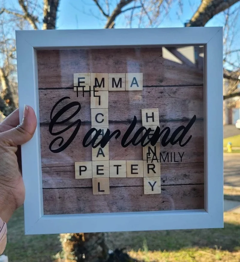 Scrabble Nome Della Famiglia Shadowbox/Personalizzato Framed Scrabble Tile/Family Crossart/Regali Di Compleanno/Home Decor Gift/Family Fram