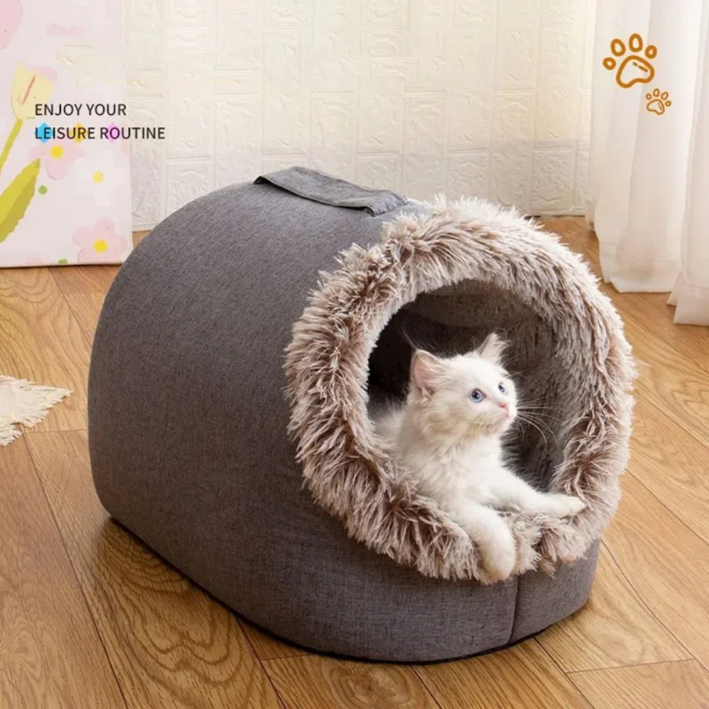 2024 New Comfort In Winter Cat Bed Iittle Mat Basket Small Dog House Products Pets Tent Cozy Cave Nest Indoor