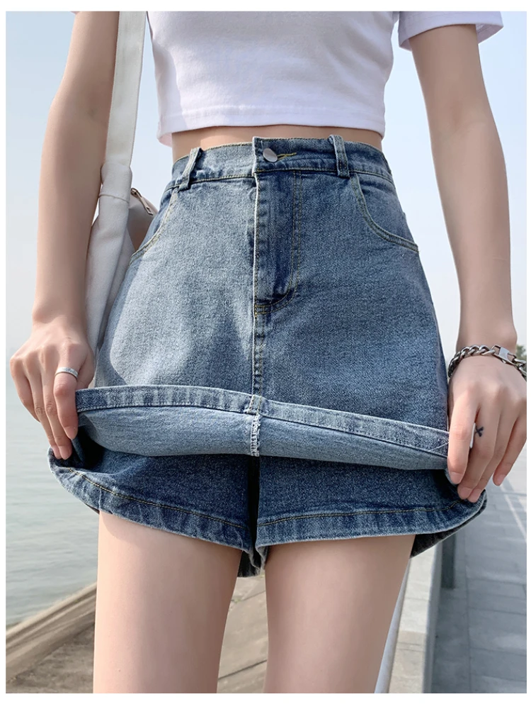 

Large Size Elastic Denim Short Skirt Korean Fashion Fake Two-piece Skirts All Match Summer 2023 New Jean Faldas Mujer 5xl