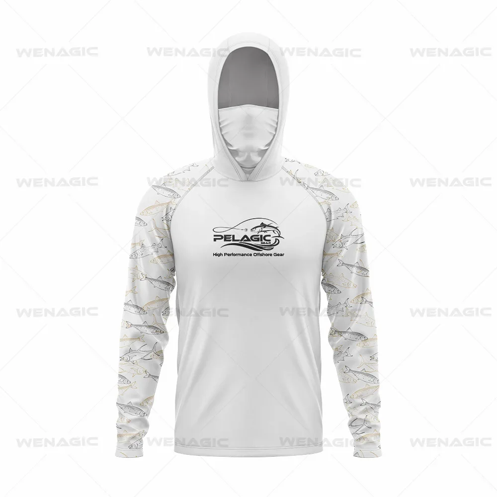 Fly Fishing Clothes Pelagic Gear Fishing Shirts Upf 50 Long Sleeve Hooded Face Cover Camisa Pesca Quick Dry UV Protection Fishing Face Mask Clothes