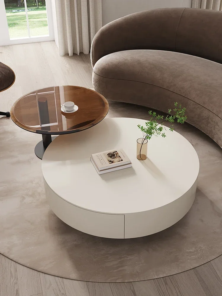 

Pure White Tea Table round Cream Style Home Living Room Solid Wood Paint Tea Table Size Combination