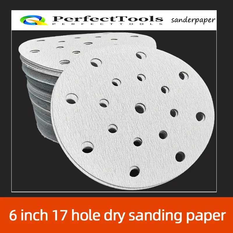 6 Inch 17 Hole Dry Sanding Paper Round Self-adhesive Flocking Polishing Car Putty Furniture Hardware Sand Skin fashion6 inch 17 hole sanding disc buckle polishing disc self adhesive flocking sandpaper suction cup dry grinder chassis