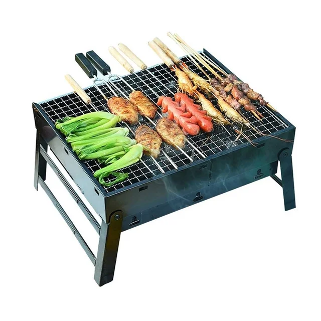 1Set Barbecue Charcoal Stove Portable Foldable Steel BBQ Grills  for Outdoor Grilling Cooking Camping Hiking Picnics Tailgating
