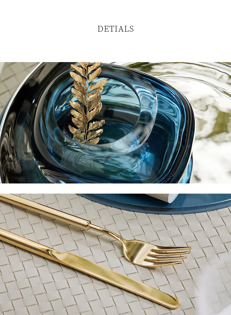 Nordic Silver Ceramic Flat Plate Blue Crystal Glass Butter Bowl Tableware Set Blue Gray Home Dinner Plate Designer Matching
