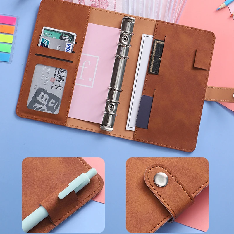 Goed Materiaal A6 Pu Lederen Budget Bindmiddel Notebook Cash Enveloppen Systeem Set Bindmiddel Zakken Geld Budget Saving Bill Organizer