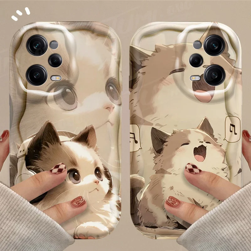 Jolie coque de téléphone avec motif de chat musical 3D pour Xiaomi Redmi 12 12C 12R 11A 13C 10 10C 10X 9 Power 9A 9C 9T 8 K70E K70 K60 K50 Pro_voghion.com