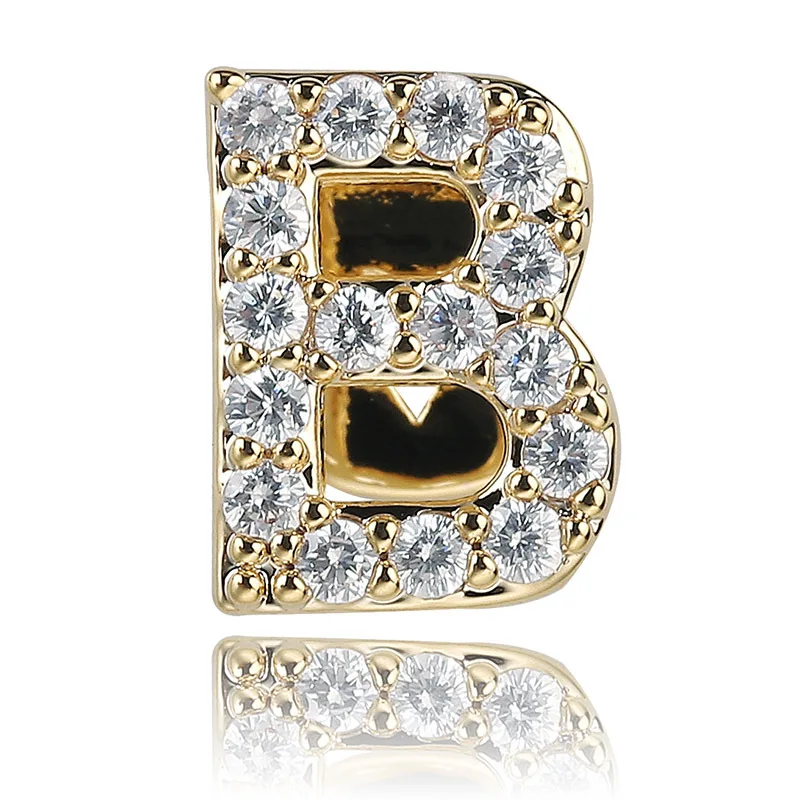 1Pcs Copper Zircon A-Z Letters Hip Hop Rapper Single Tooth Braces Rhinestone Tooth Cap Top Bottom Grill Teeth Cosplay Jewelry