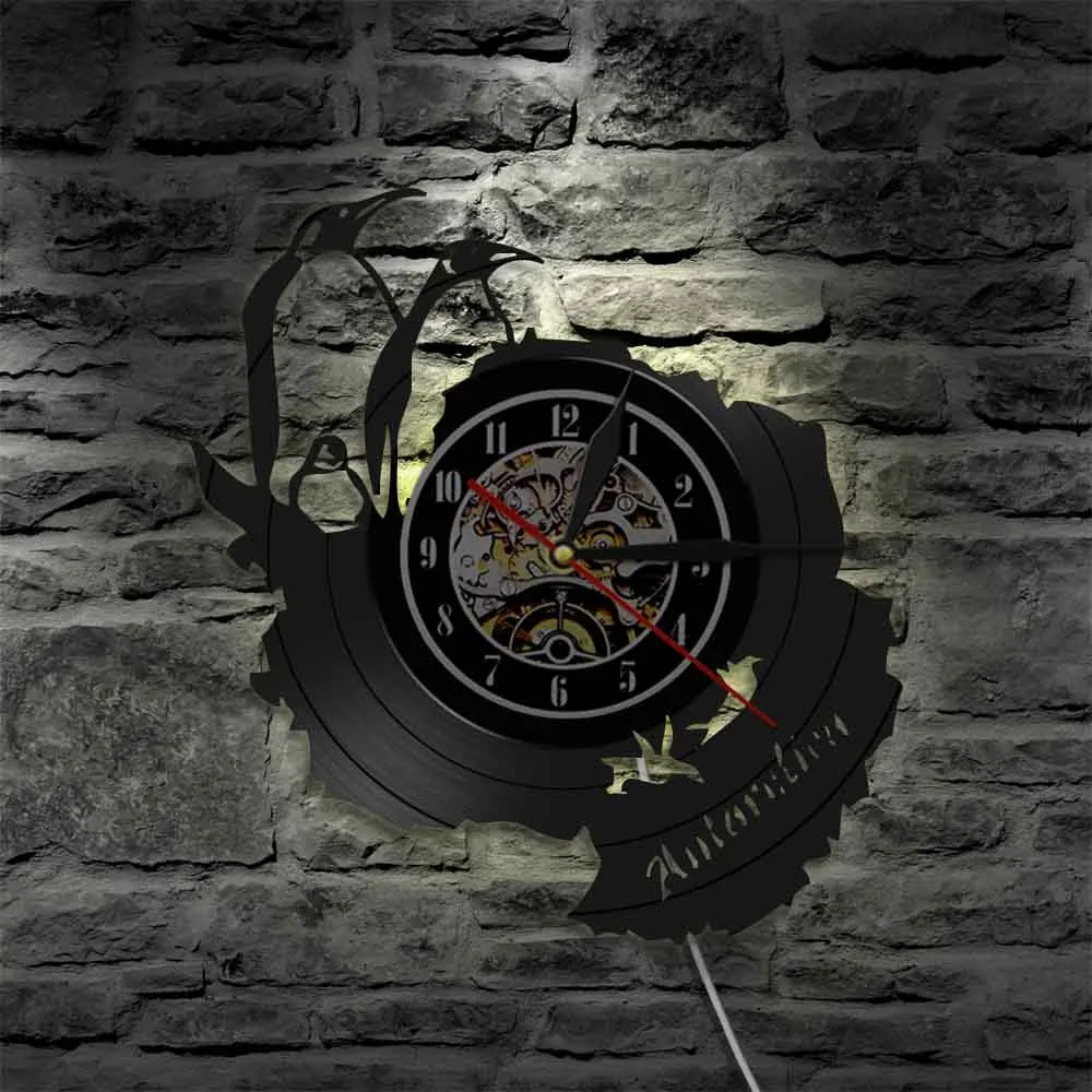 Pinguini Antartico Orologio Da Parete Tre Pinguini Imperatore Soggiorno Decor Disco In Vinile Orologio Da Parete South Pole Spigola Pinguini Regalo