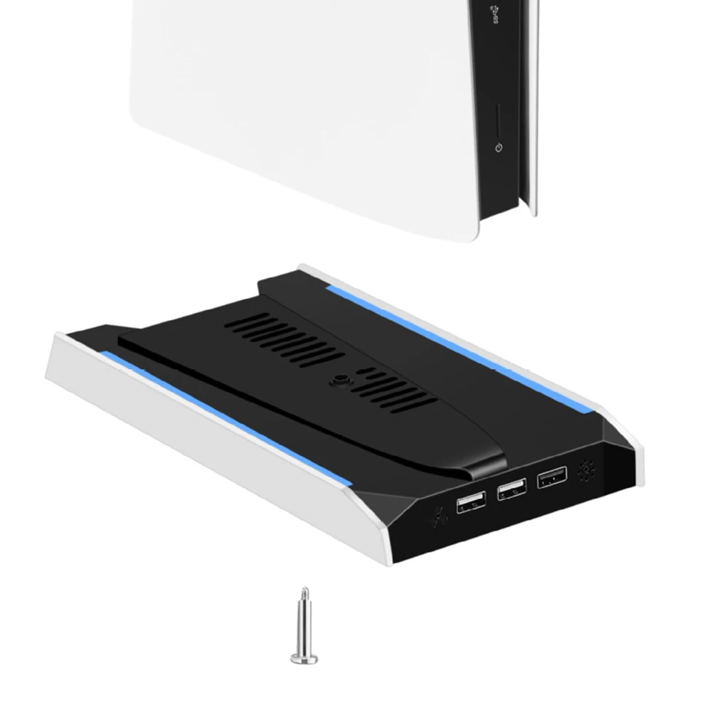 PS5 슬림/PS5 프로 RGB 수직 쿨링 스탠드 베이스 (3개 USB 2.0 포트, 8가지 조명 모드, 3단 속도 조절 쿨링 팬 포함)