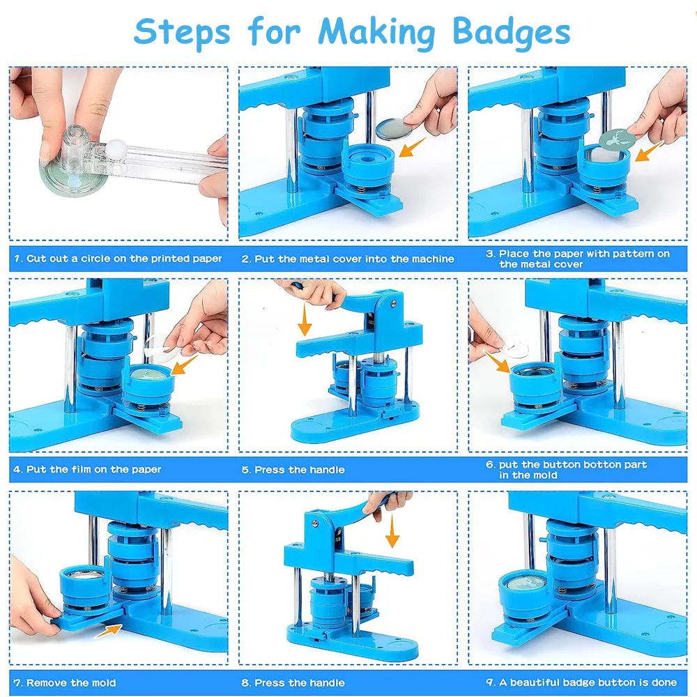 Badge Maker Button Maker Machine 25+32+58MM Badges Button Maker Machine Set, Pin Magnets Button Making Machine with 300Pcs Parts+3 Size Circle Cutter+3 Size Mold