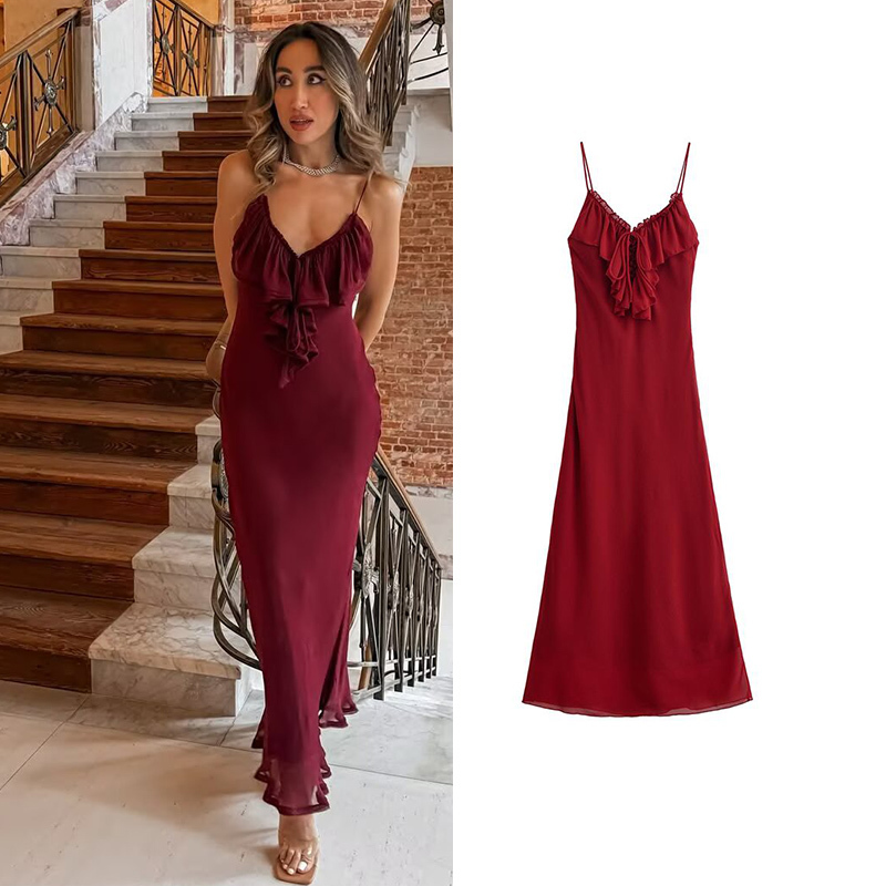 Summer Dresses Women's 2025 New Chic Red Chiffon Tube Top Sling Party Women's Dress Street Fashion Elegant Youth Holiday Dress