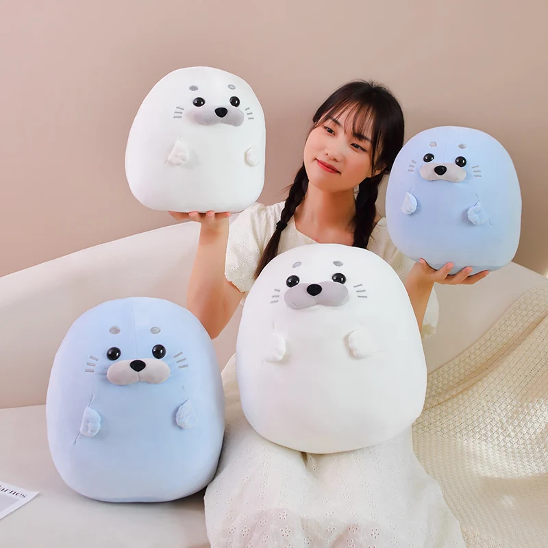 

Kawaii Round Chubby Seal Plush Toys Soft Stuffed Marine Animal Blue White Sea Lion Plushie Pillow Doll Toys for Kids Girls Gift