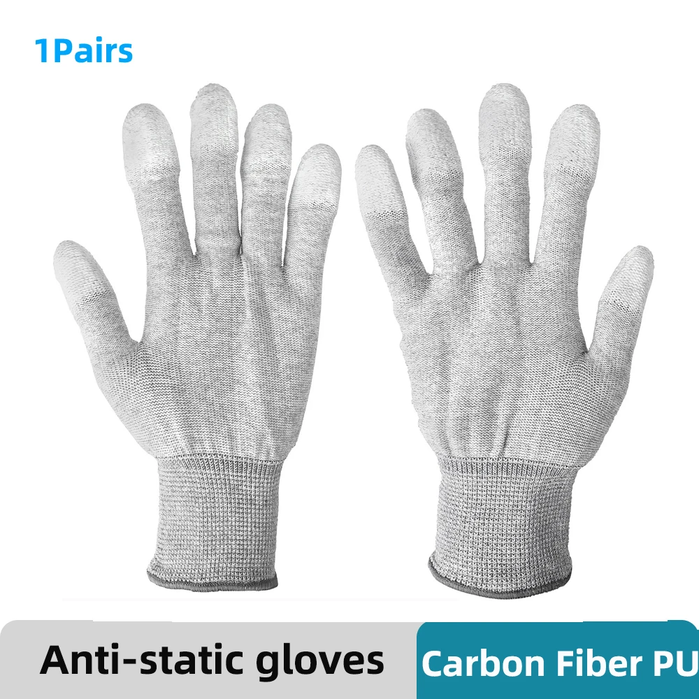 Anti Static ESD Safety Work Gloves Non-slip Nylon-Carbon Working Glove Hand Protective Electronic PU Painted Finger 1 Pair