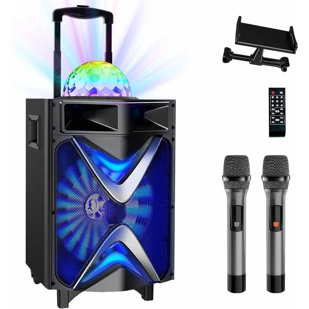 

VeGue Karaoke Machine for Adults & Kids, Bluetooth Speaker PA System with 2 Wireless Microphones, 10'' Subwoofer,Church(VS-1088)