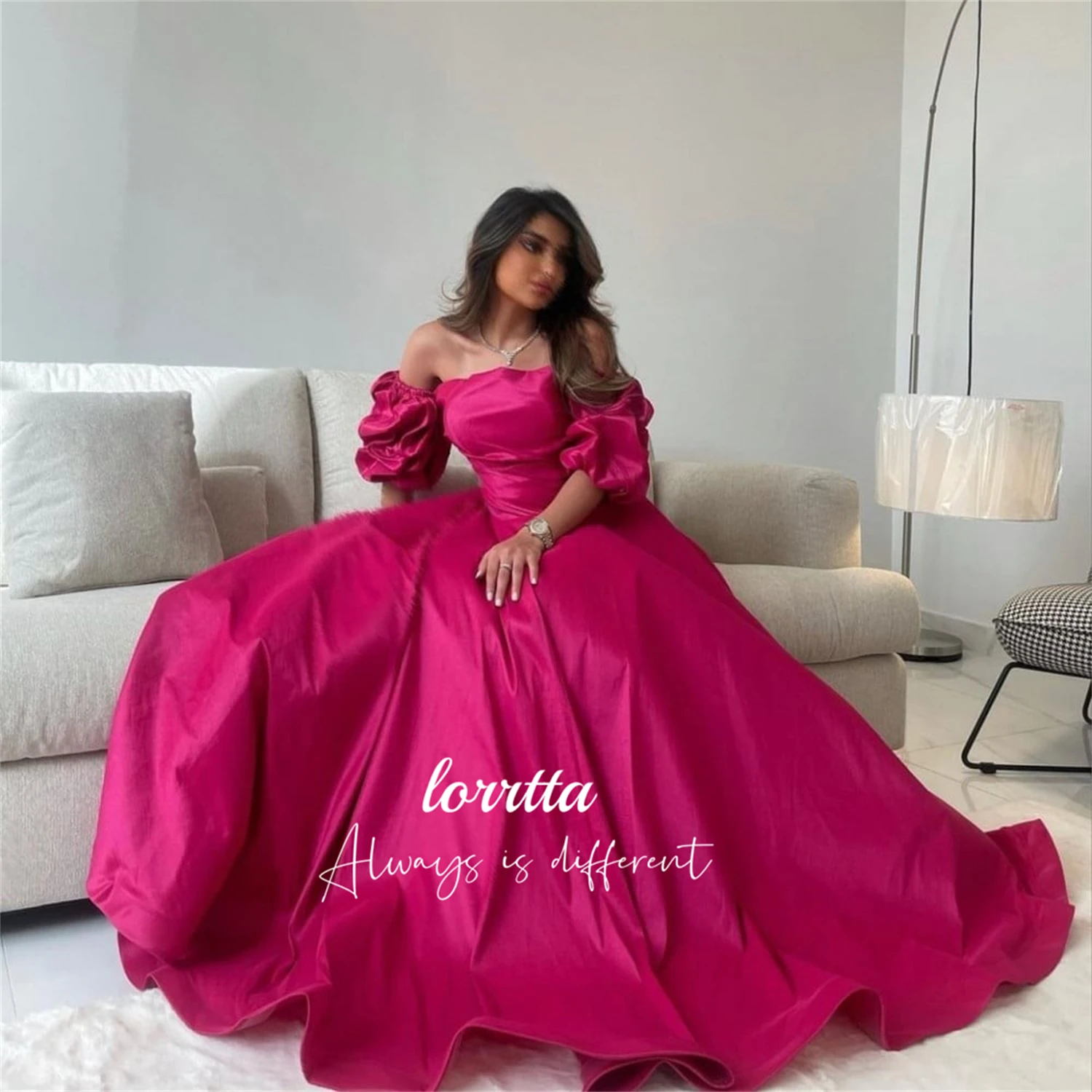 

Lorrtta Eid Al-fitr Rose Red Grace Line A Evening Dress Satin Luxury Weddings Graduation Dresses for Special Events Gala New