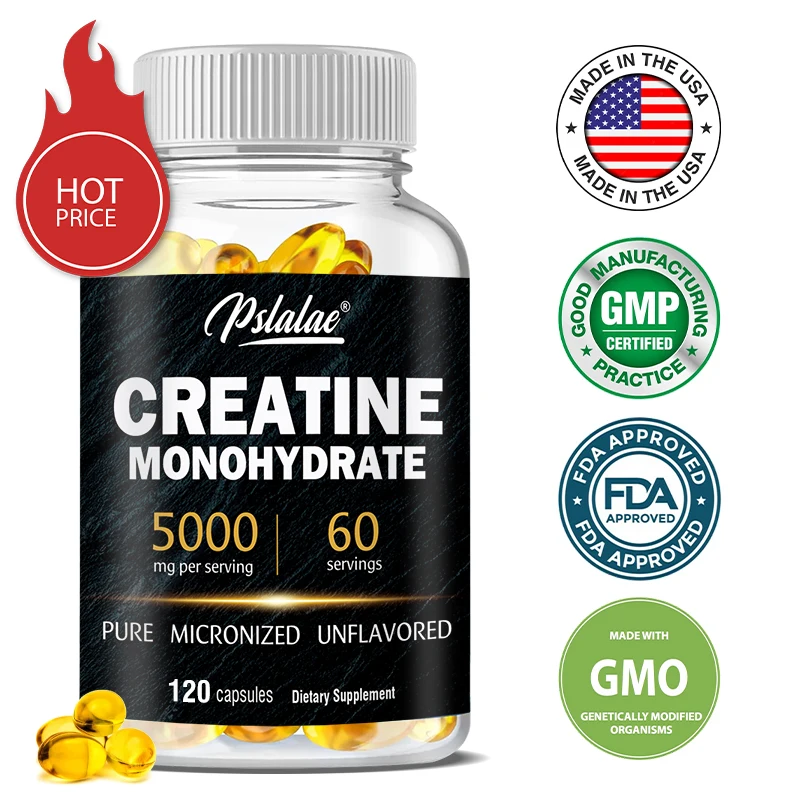 

Creatine Monohydrate Capsules - Essential Amino Acid, Vegan, Non-GMO and Gluten-Free Supplement