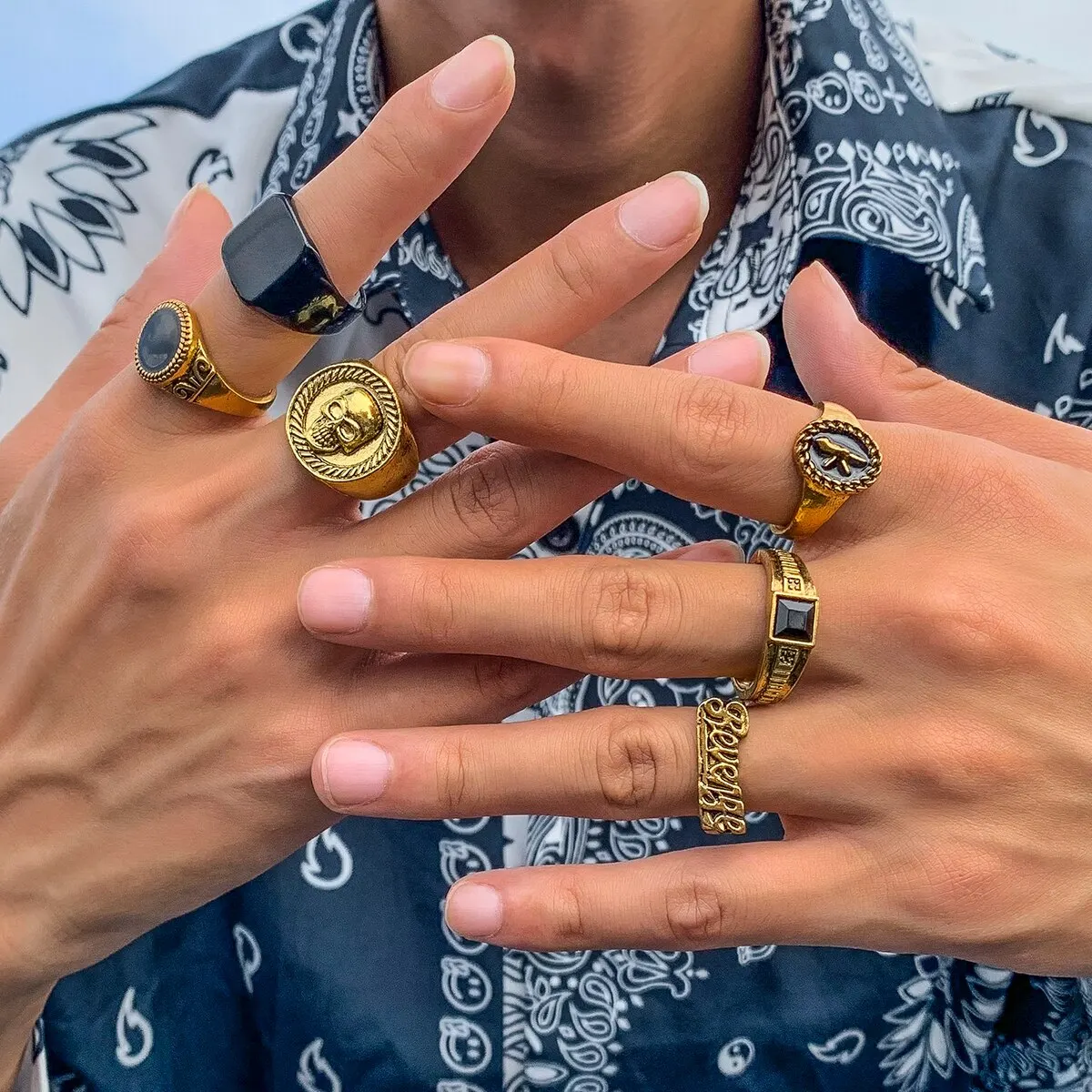 Ring Set 6Pcs/Set Goth Vintage Skeleton Skull Antique Unisex Punk Carved Knuckle Jewelry