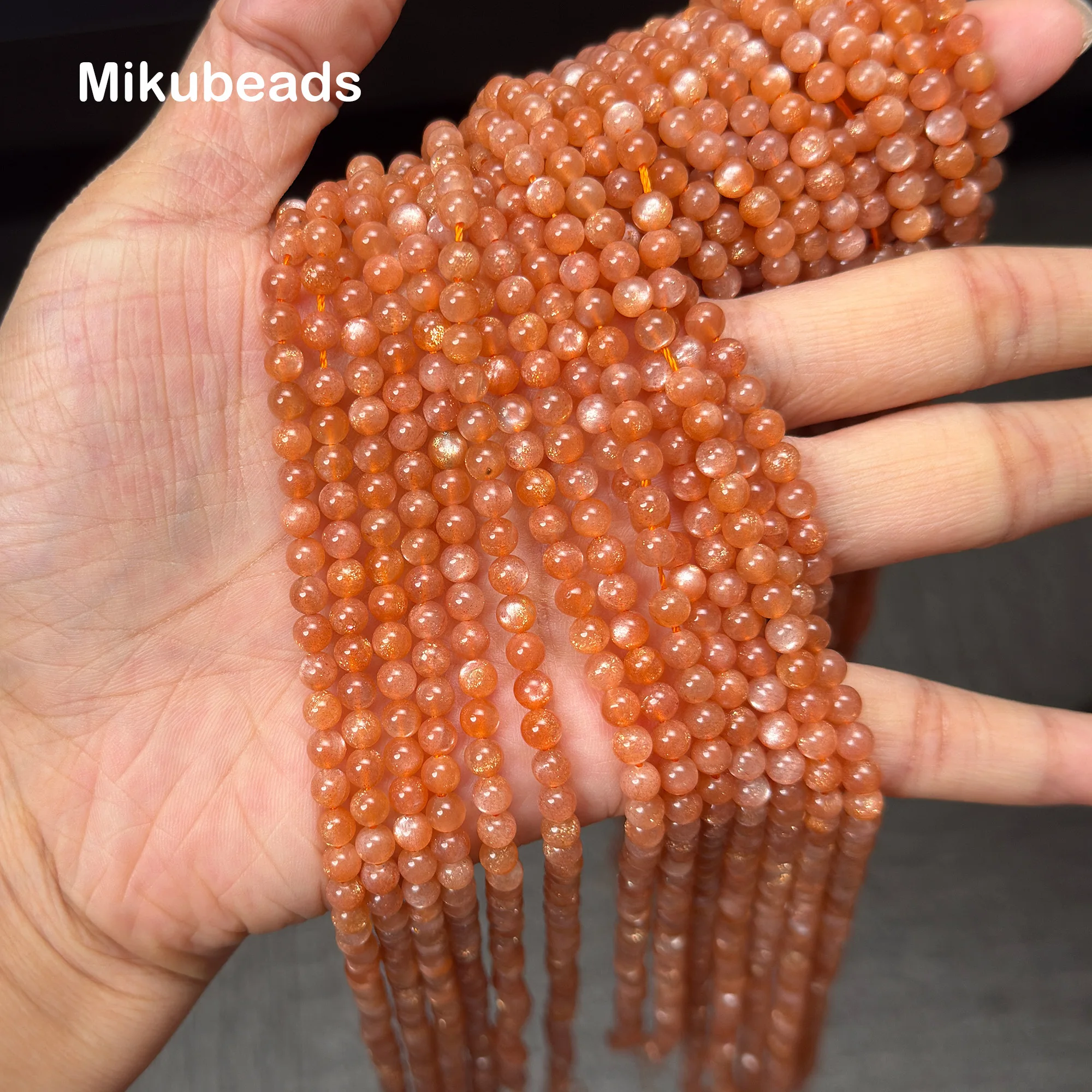 도매 천연 4mm 5A 오렌지 문스톤 매끄러운 원형 비즈 주얼리 제작 DIY 목걸이 미쿠비즈