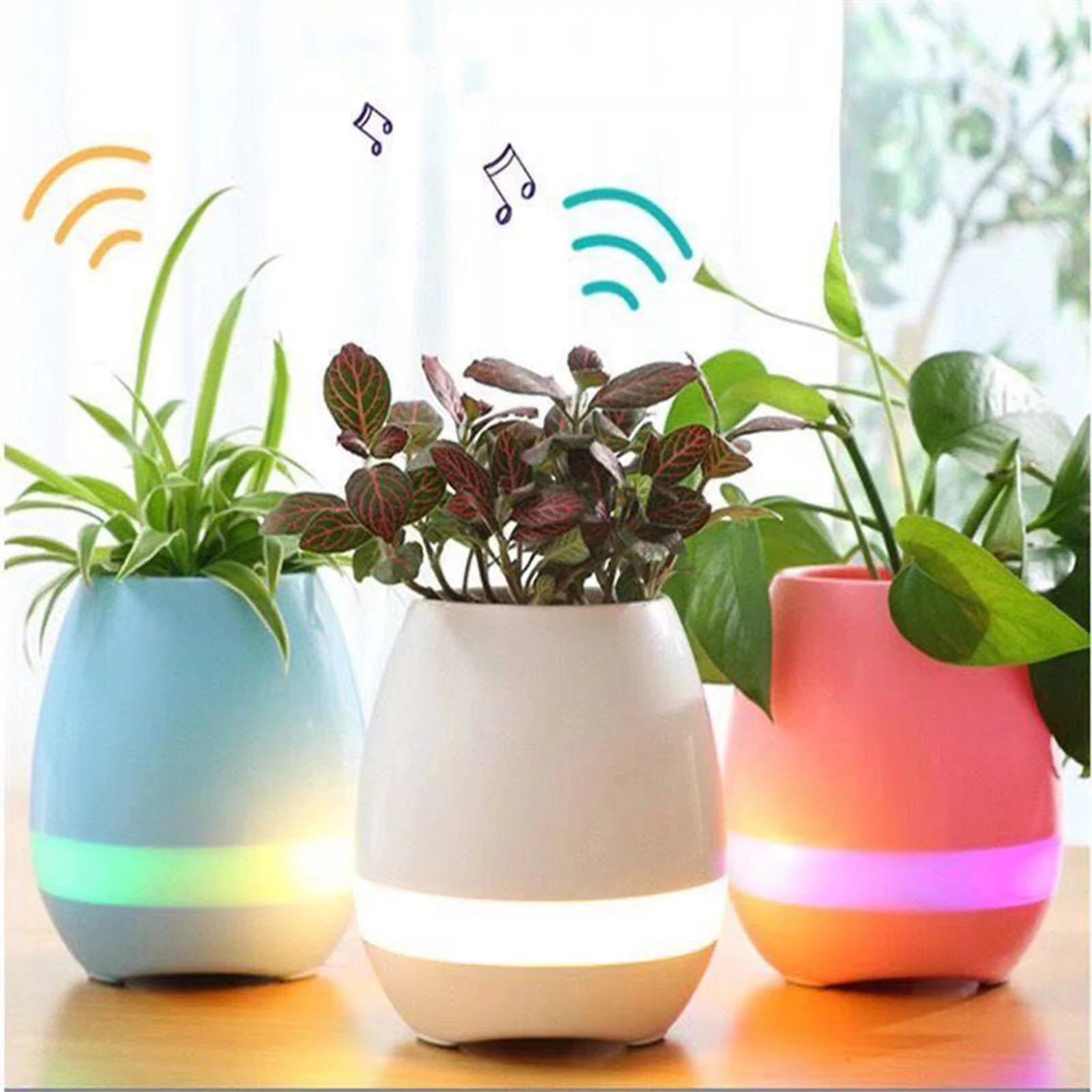 Bluetooth Speakers Music Flowerpot Creative Intelligent Planter Plant Pot Touch LED Night Light Home Bedroom Decorative Vase