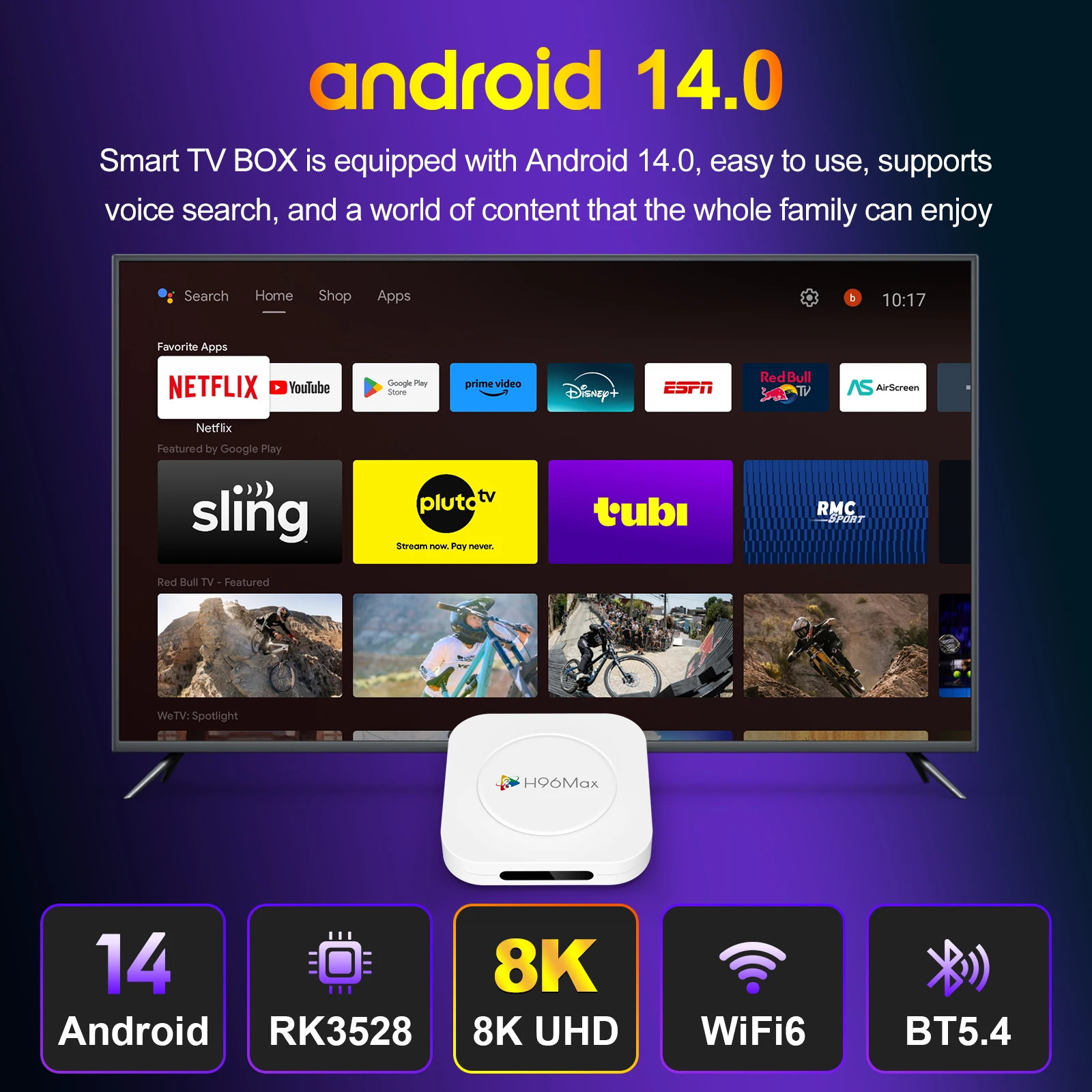 Smart TV Box Android 14.0 H96 MAX M1 Plus RK3528 Mouse Assistant Bluetooth5.4 WI
