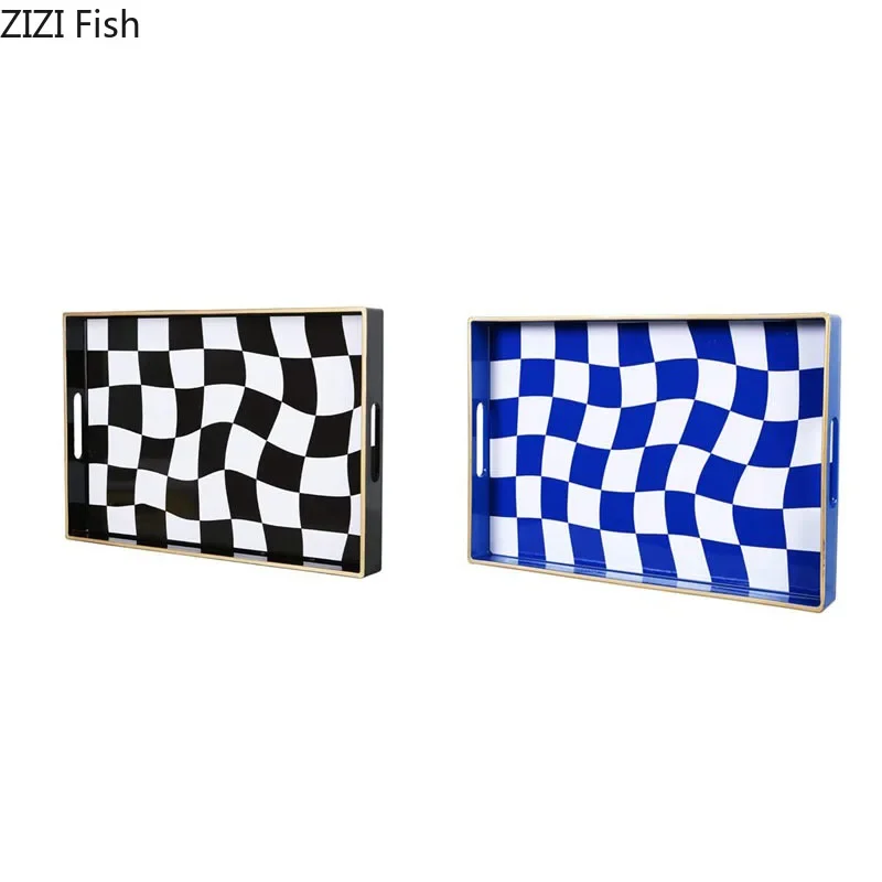 Abstract Distorted Checkered Pattern Storage Trays Decorative Dresser Table Skincare Cosmetic Containers Jewelry Organizer Shelf 6