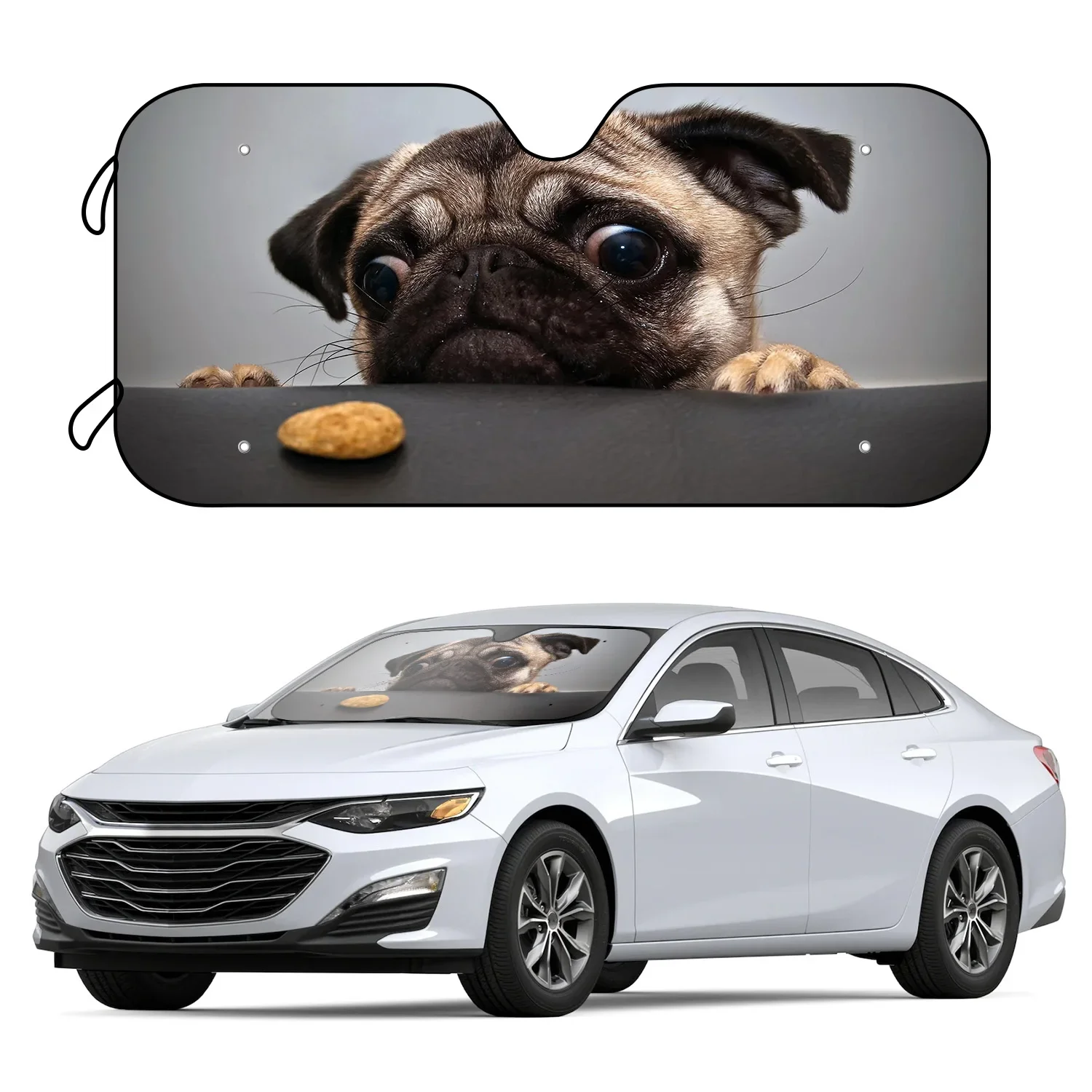 

Keep Your Vehicle Cool with this Fun Pug Dog Windshield Sun Shade - Includes 4 Free Suction Cups!