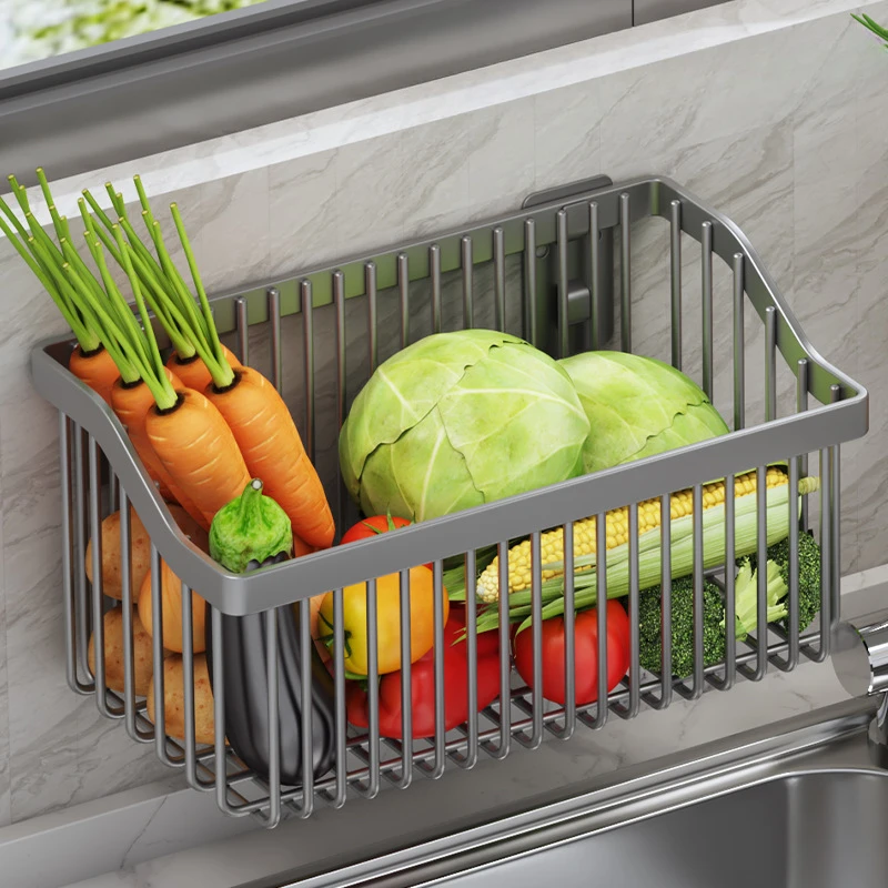 

Bathroom Kitchen Widened Non Perforated Storage Rack Scallion Ginger Garlic Vegetable Wall Hanging Basket