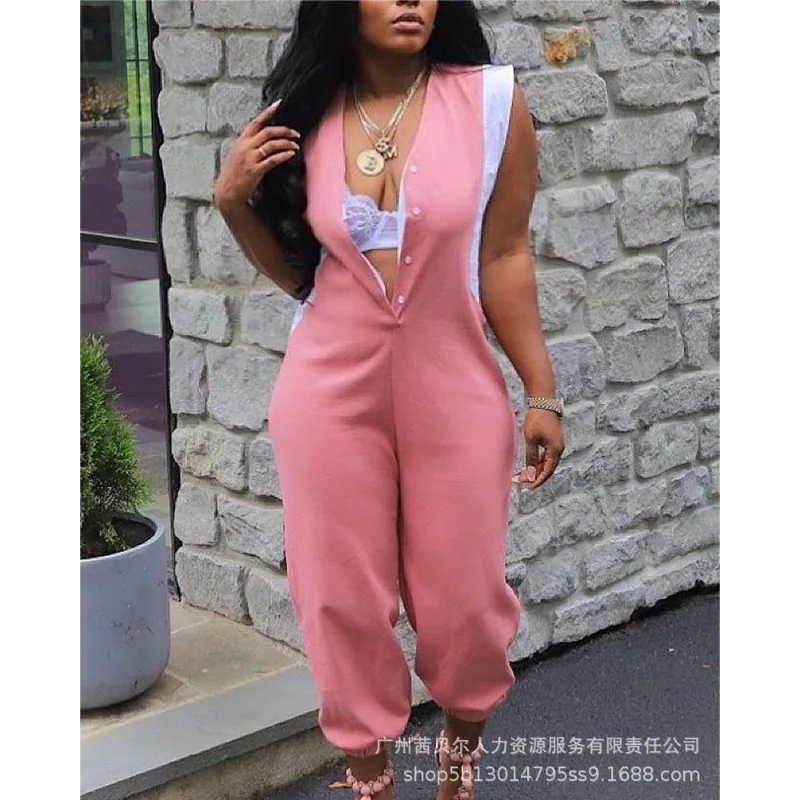 

INS Y2K Sexy Fashion Sleeveless Button V Neck High Waist Pencil Pants Overalls Onepieces Elegant Women Corset Jumpsuit Romper