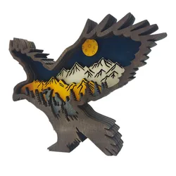 Wolf Totem Wooden Hollow Christmas Decoration - LED Lit Home & Desktop Carving Craft (Eagle)
