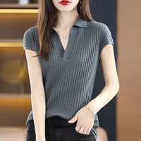 T Shirt Youth Top Petite Knitted Wholesale Ladies Polo Neck Tee Shirts Korean Pullover Luxury High Quality Flower Good Xxl Black - Image 4