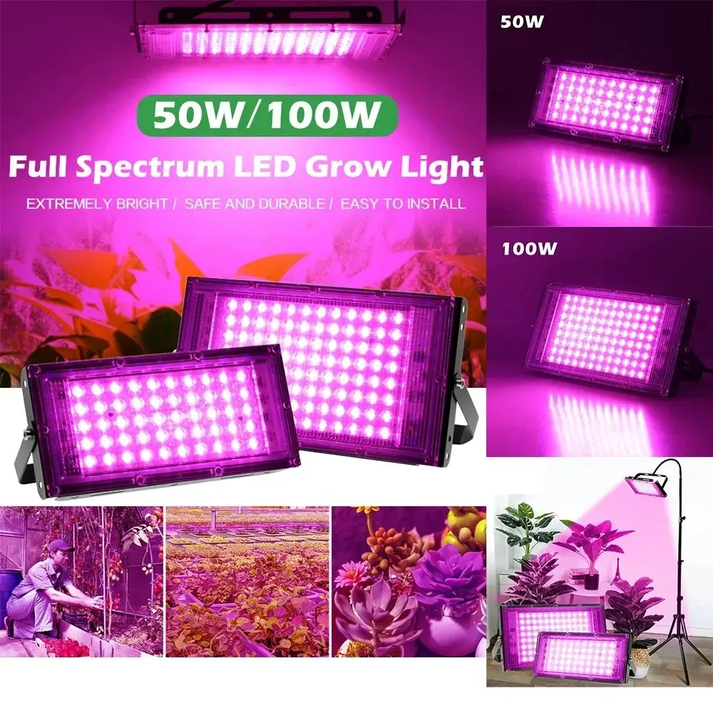 LED Grow Light Full Spectrum Phyto Lamp AC 220V 50W 100W Floodlight with Control Plug for Indoor Grow Tent Plants Growth Light